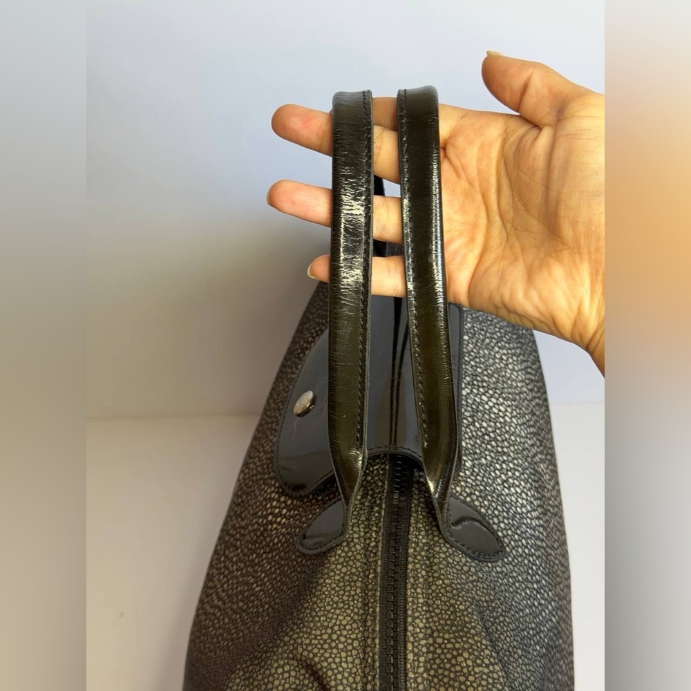 Longchamp Le Pliage Bag w Stingray Pattern Gray Nylon and Patent Leather Trim - Picture 5 of 14